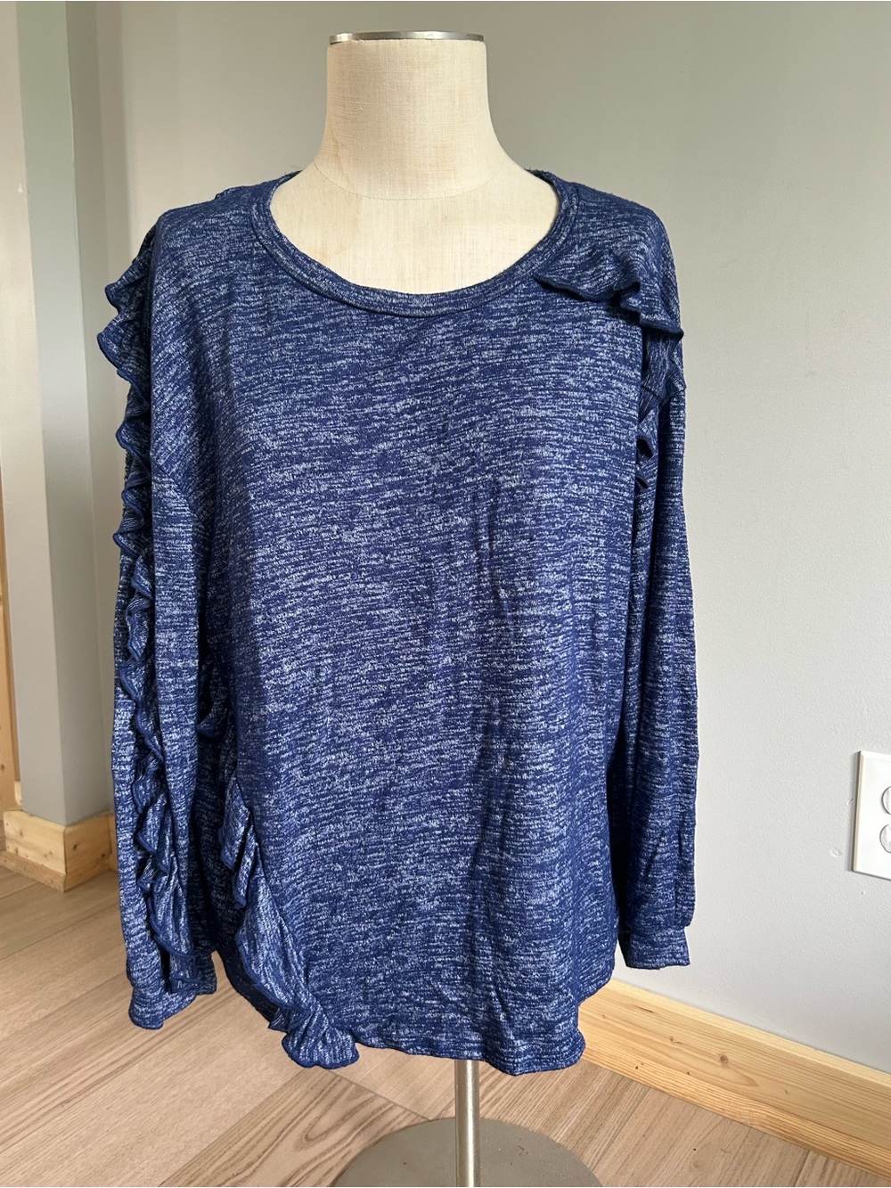 Vintage America Navy Blue Ruffle-Trim Pullover Top